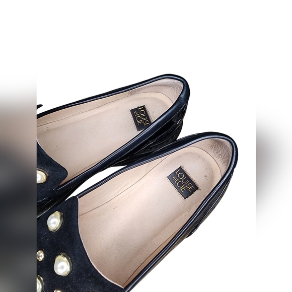 LOUISE ET CIE Womens Edoli Loafer Gold Tone Trim Studded Faux Pearl Shoes Sz 7.5 - Picture 3 of 6